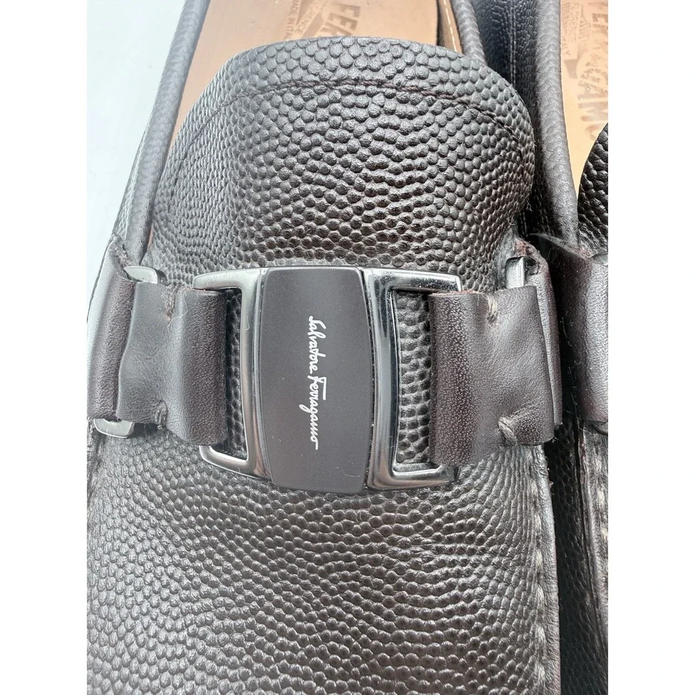 Salvatore Ferragamo Sardegna Brown Pebbled‎ Leather Driving Loafers Men's 10.5 D